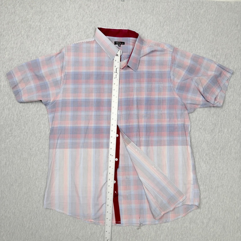 Galaxy by Harvic Mens Short Sleeve Plaid Striped Button Down Shirt Blue Red XL - Picture 3 of 7